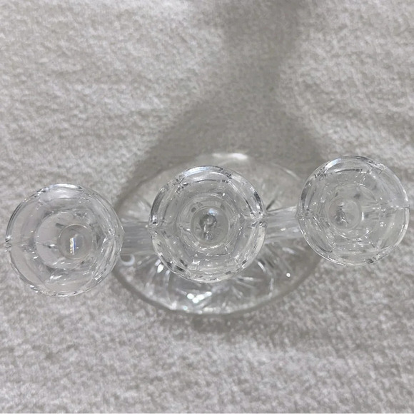 Vintage  Cut Crystal Pinwheel Star Pattern 3 Arm Candle Holder Candelabra - Picture 8 of 15